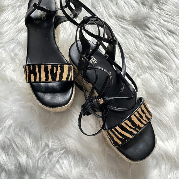 Bleecker & Bond Odette Tiger Calf Hair Espadrille Wedge Sandals 6.5M Leather - Picture 7 of 16